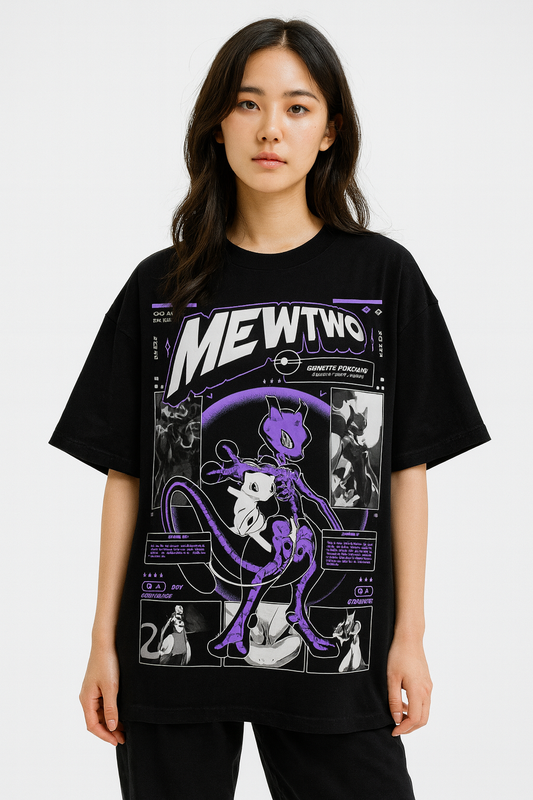 Pokémon – Mewtwo x Mew Oversized Tee – Oversized drop-shoulder 180 GSM cotton anime T-shirt by Stick-On (Unisex M–5XL)