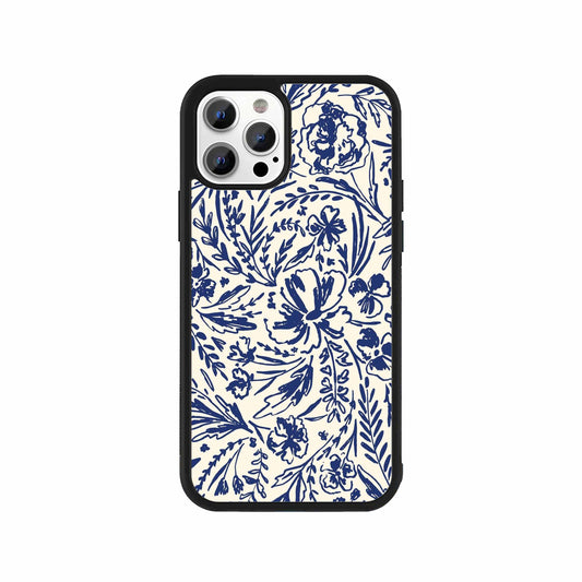 Navy floral phone case with botanical hand-drawn flower and leaf design by Stick-On