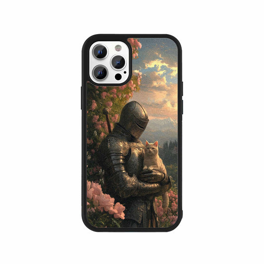 Medieval Knight holding cat fantasy illustration iPhone protective case by Stick-On