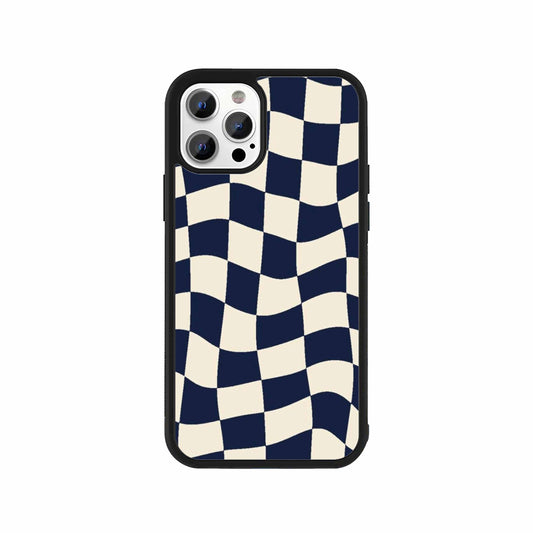 Wave Pattern Checkered Phone Case – Navy & Cream abstract design by Stick-On