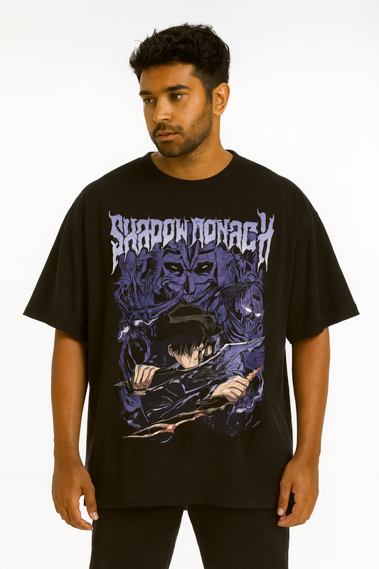 Shadow Monarch – Solo Leveling Tee – Oversized drop-shoulder 180 GSM cotton anime T-shirt by Stick-On (Unisex M–5XL)