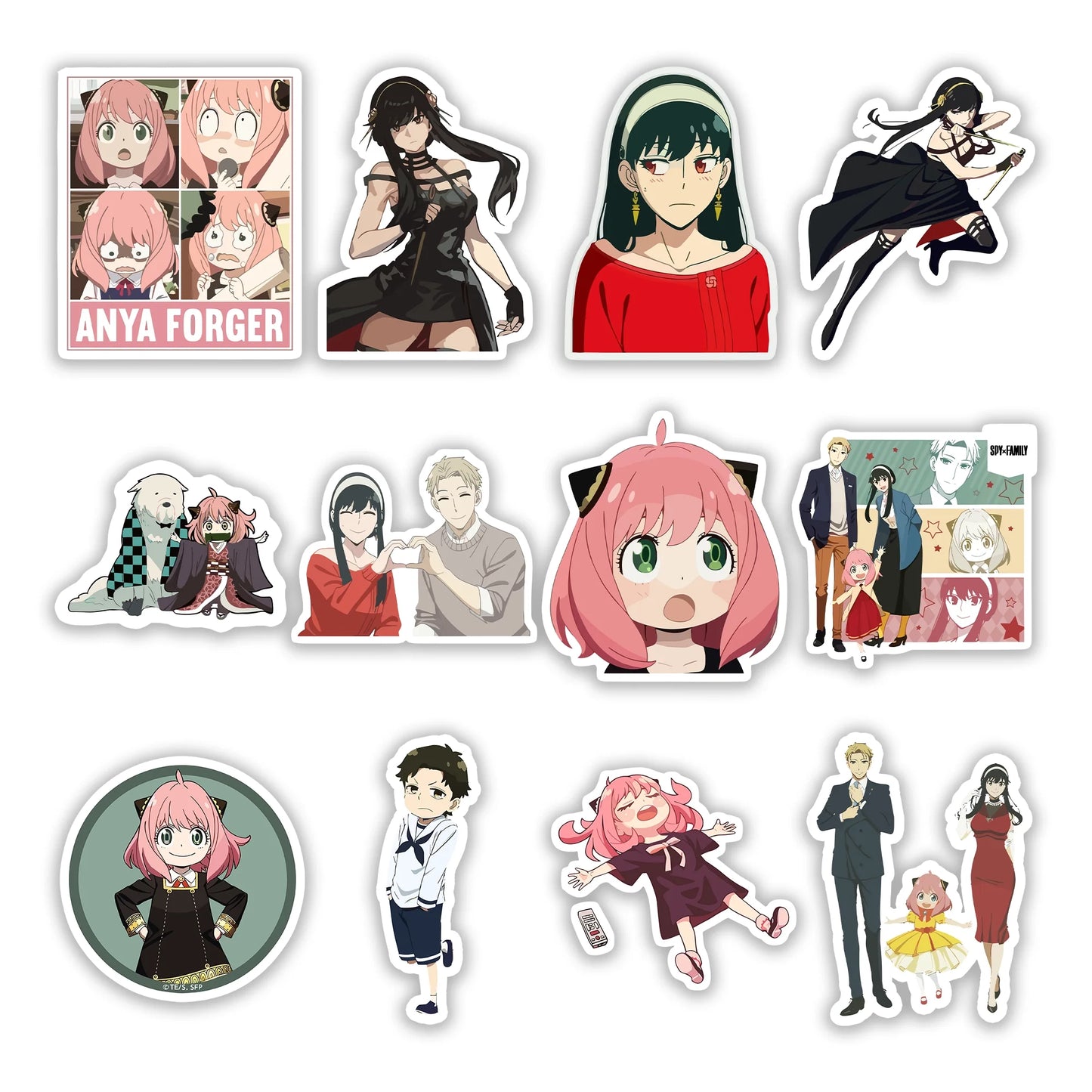 Spy x Family Sticker Pack – Anya Forger, Yor Forger, Loid Forger anime stickers, Stick-On Anya Forger Collection