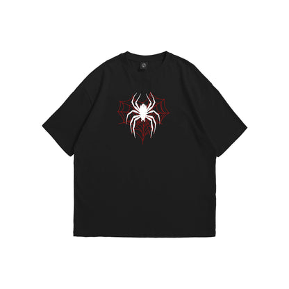 Crimson Web Spider Oversized T-Shirt - Black