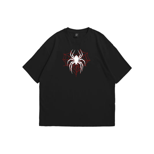 Crimson Web Spider Oversized T-Shirt - Black