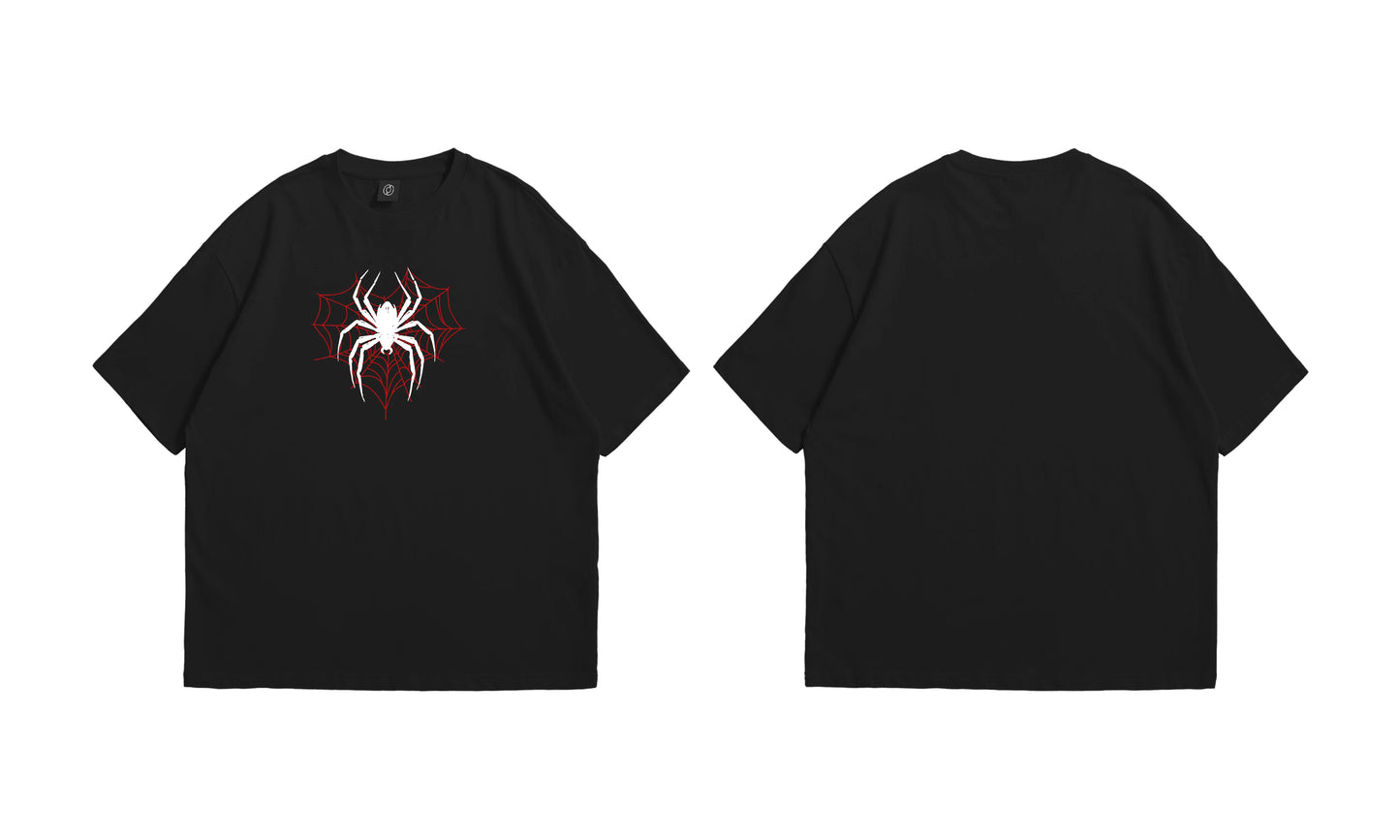 Crimson Web Spider Oversized T-Shirt - Black